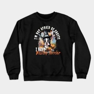 Boston Terrier Dog Ghost Guardian Vintage Halloween Funny Crewneck Sweatshirt